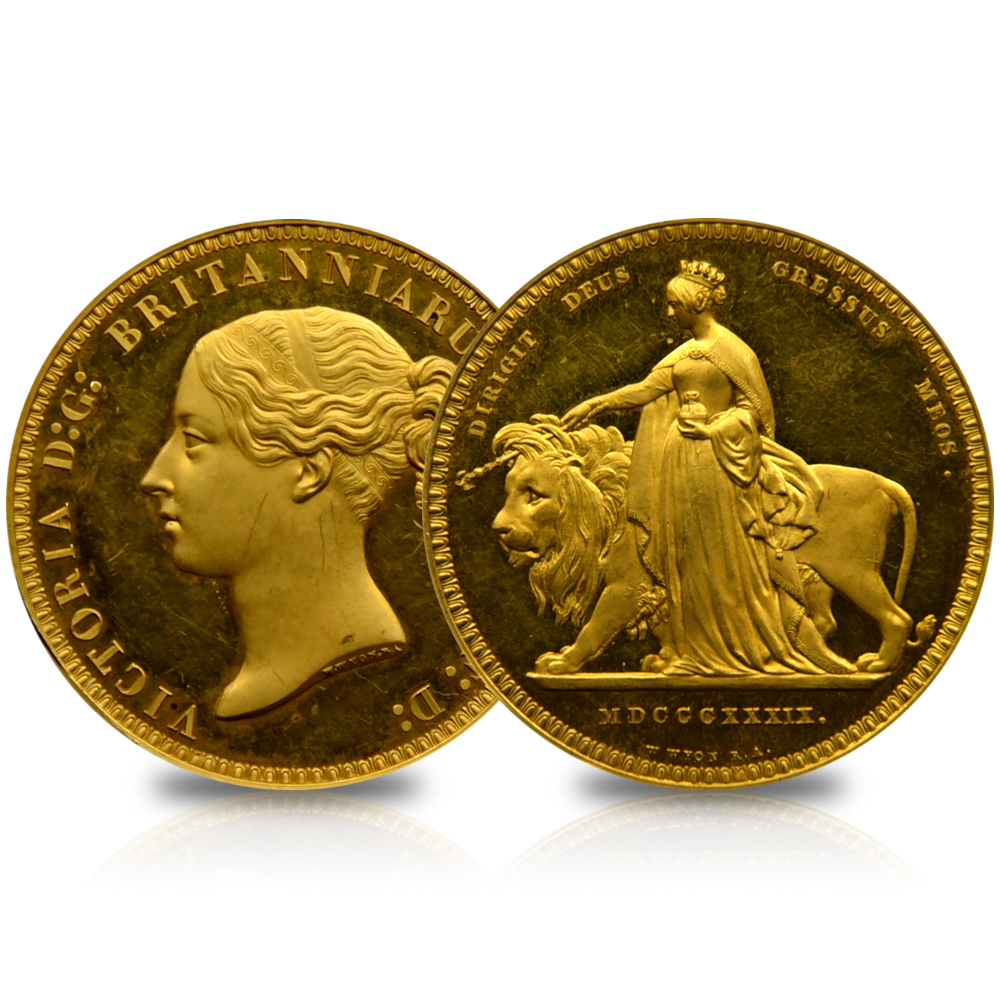 イギリス　1839年　ヴィクトリア女王　5ポンド金貨（ウナとライオン）